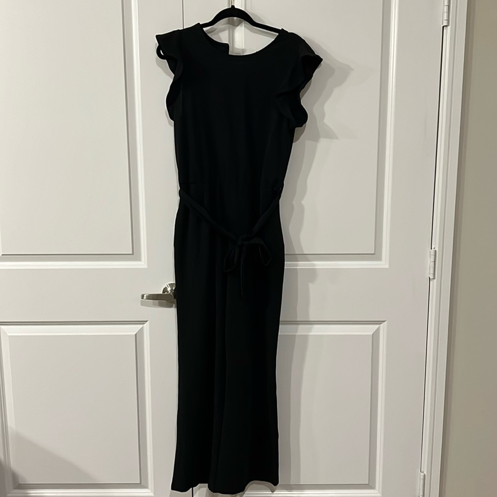 NWT BTFBM women jumpsuit crew neck ruffle sleeve belted wide leg size M - Picture 2 of 15